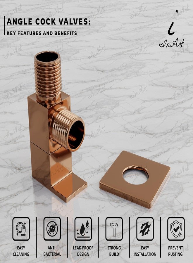إينارت صمام زاوية نحاسي من إن آرت مع شفة جدارية للحمام/المطبخ، لون ذهبي وردي - Image 2